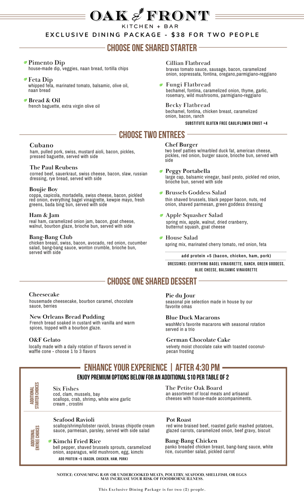 Oak and Front Invitation Menu